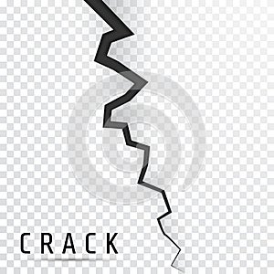 Crack in surface. Rift in earth. Realistic fracture in wall. Vector illustration