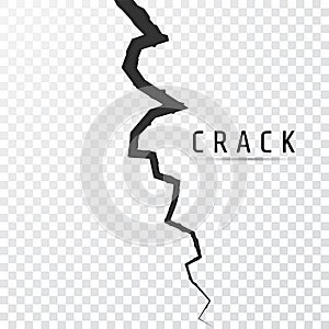 Crack in surface. Rift in earth. Realistic fracture in wall. Vector illustration