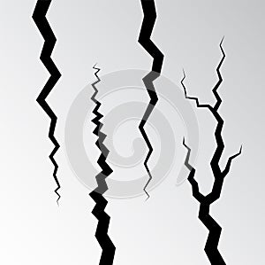 Crack vector wall line effect. Ground broken cracked wall earthquake isolated background