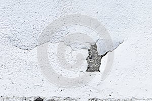Crack on white cement wall background