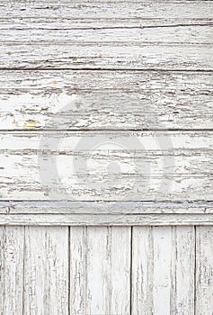 Cracked aged surface white painted wooden planks texture background backdrop
