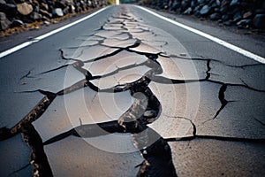 cracked asphalt road revealing deep fissures