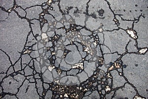 Cracked asphalt surface