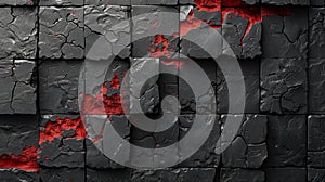 Cracked Black Tiles with Vibrant Red Undersurface photo