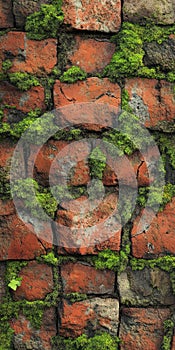 Cracked brick design: aged facade, weathered wall texture, rustic surface marks, worn masonry aesthetics, aged