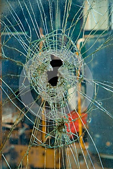 Cracked Broken Glass with Hole