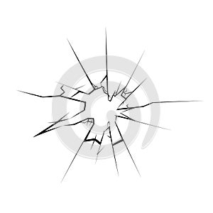 Cracked broken glass hole isolated vector illustration