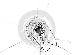 Cracked broken smartphone screen. Black lines on a white background. Texture of broken glass.