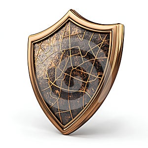 Cracked Bronze Shield on White Background