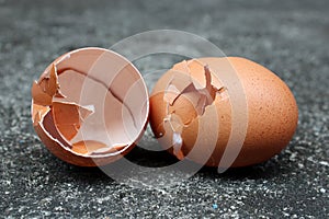 Cracked brown chicken egg shells