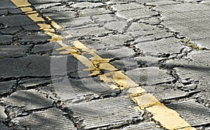 Cracked cement road photo