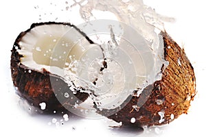 Cracked coconut with splash photo