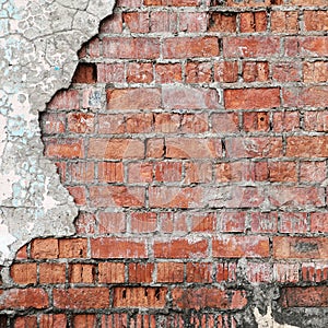 Cracked concrete brick wall.