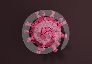 Cracked Coronavirus on dark background, Covid-19, victory over the disease concept, defeated virus