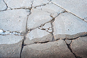 Cracked and damaged residential concrete sidewalk