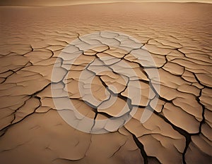 Cracked desert soil at dusk. Image on the subject of global warming