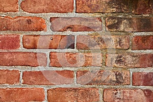 Cracked and dirty or grimy red brick wall background asset