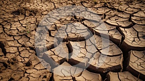 Cracked dried earth soil. Land with dry and cracked ground. Generative AI