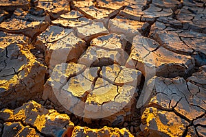 Cracked and dry earth, simulating the dramatic effects of extreme heat, resembling a boiling planet. Generative AI