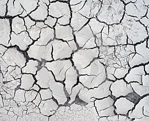 Cracked dry mud pattern after water evaporated