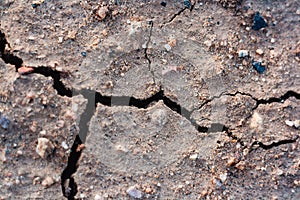 cracked dry soil. ecological catastrophe in nature. scorched earth ground wasteland