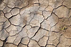 a cracked, dry soil surface, representing drought conditions