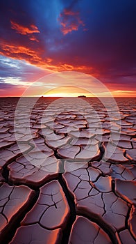 Cracked Earth and Color Ripples: A Stunning Sunset in the Desert