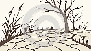 Cracked Earth and Dead Tree, Drought and Desertification, vector design Generative AI