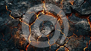 Cracked earth with glowing hot embers creating a fiery and dramatic texture