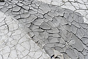 Cracked earth near mud volcanoes