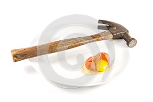 Cracked Egg and Hammer on Plate