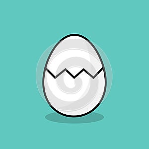 Cracked egg icon on blue background. Cartoon white egg vector