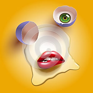 Cracked egg with lips