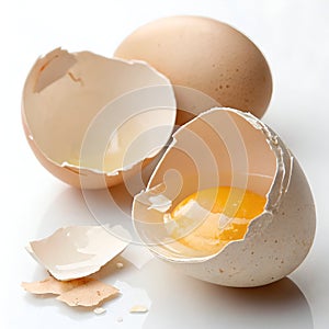 Cracked egg shell isolated on white background