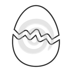 Cracked Egg thin line icon, Happy Easter concept, Happy Easter greeting card sign on white background, Broken egg icon