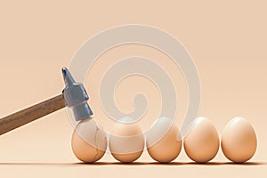 Cracked eggshell hit by hammer