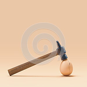 Cracked eggshell hit by hammer