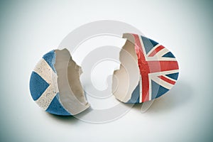 Cracked eggshell with scottish and british flags