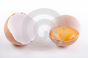 Cracked empty eggshell and yolk