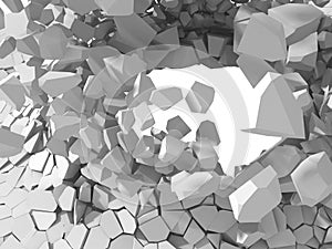 Cracked explosion white destruction surface abstract background