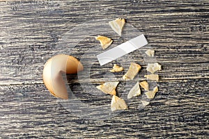 Cracked fortune cookies with blank paper