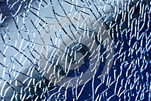 Cracked glass macro blue background high quality prints