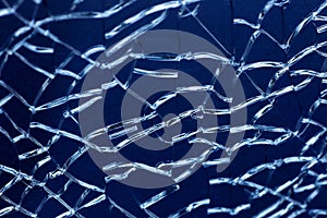 Cracked glass macro blue background high quality prints