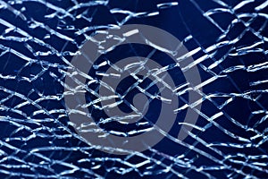 Cracked glass macro blue background high quality prints