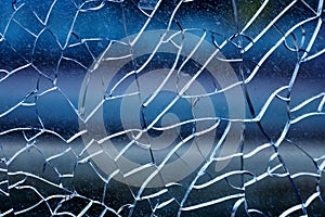 Cracked glass macro blue background high quality prints