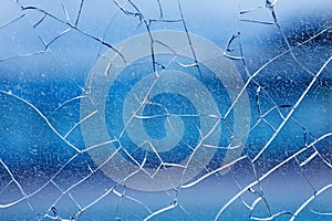 Cracked glass macro blue background high quality prints