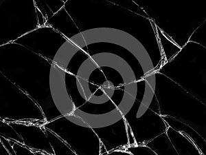 Cracked glass texture on black background