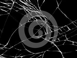 Cracked glass texture on black background