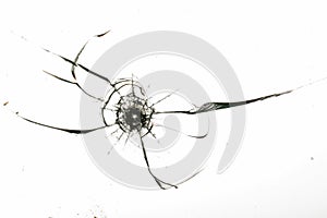 Cracked glass on a white background texture