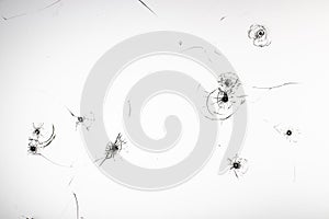 Cracked glass on a white background texture